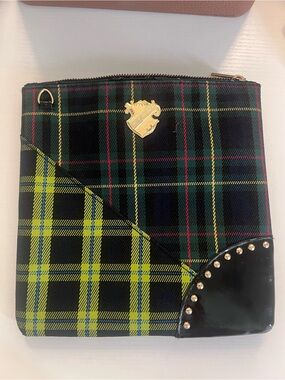 MAC Cosmetics Plaid Zip Pouch with Gold Crest and Stud Accents